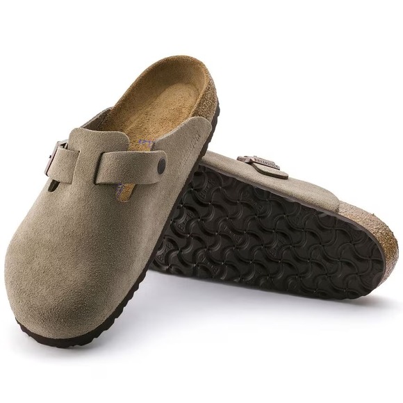 Birkenstock Shoes - Birkenstock Boston Taupe Suede Soft Footbed Narrow Sandals Womens EU 38 US 7